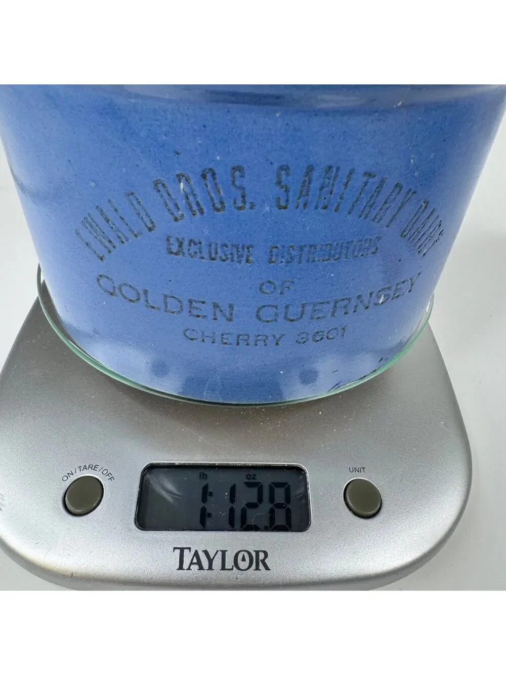 Ewald Bros. Sanitary Dairy Blue Ceramic Butter Crock 5" Golden Guernsey MN Vtg - Picture 10 of 12